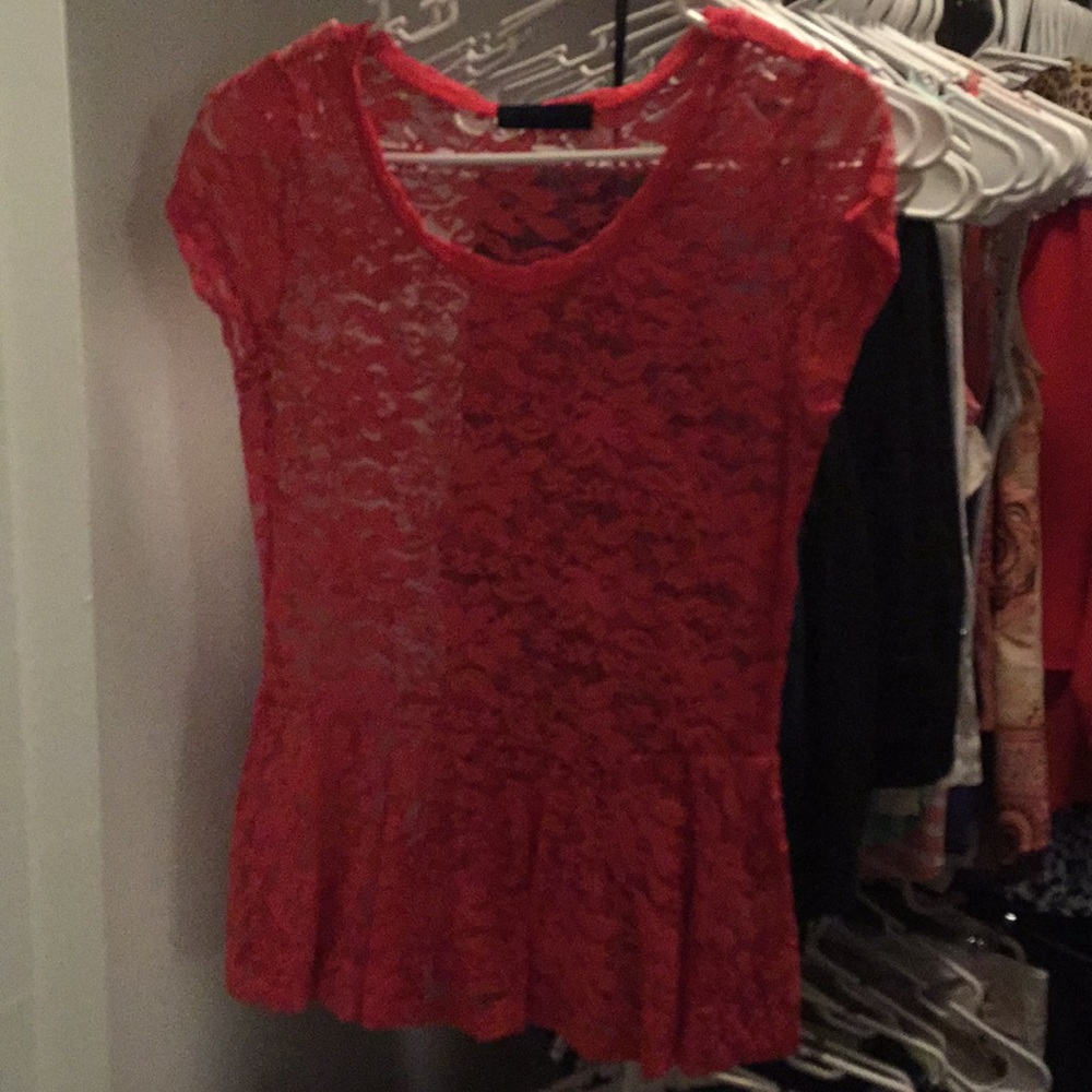 Coral Peplum Lace Top